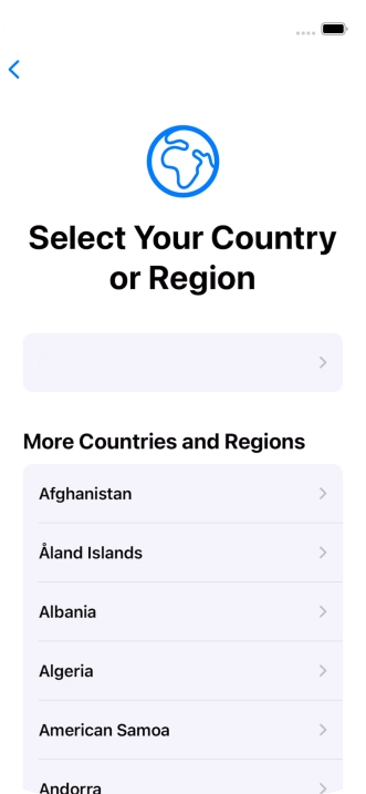 Press the required country or area. Press the required country or area.