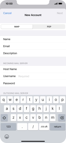 Press Username and key in the username for your email account.