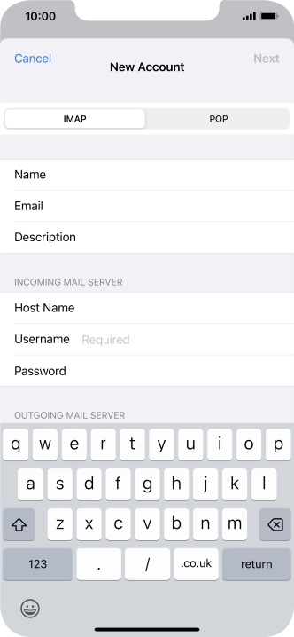 Press Username and key in the username for your email account.