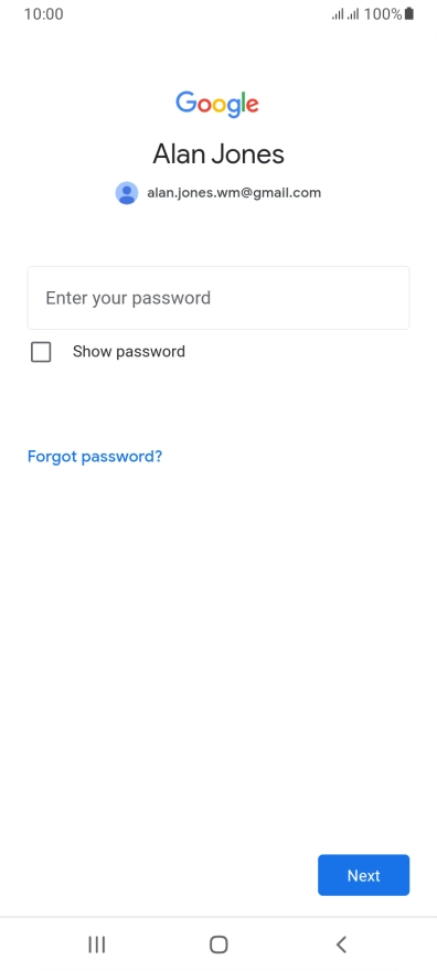 Press Enter your password and key in the password for your Google account.