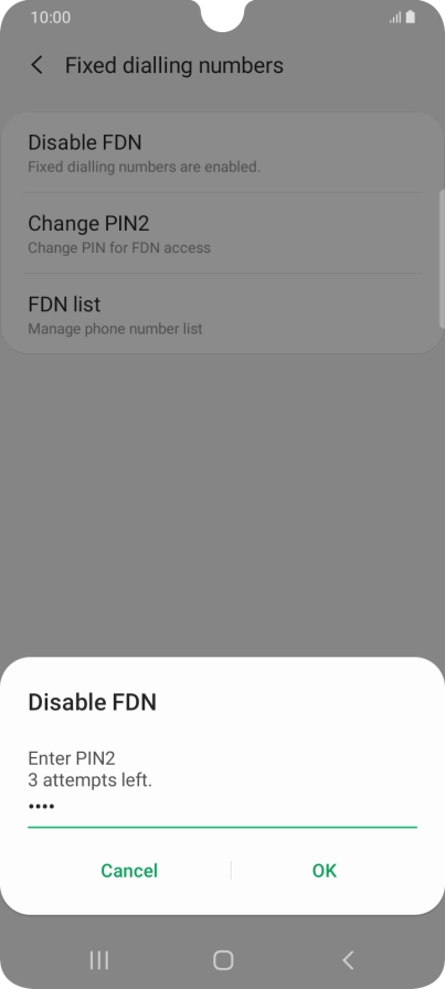 Key in your PIN2 and press OK.