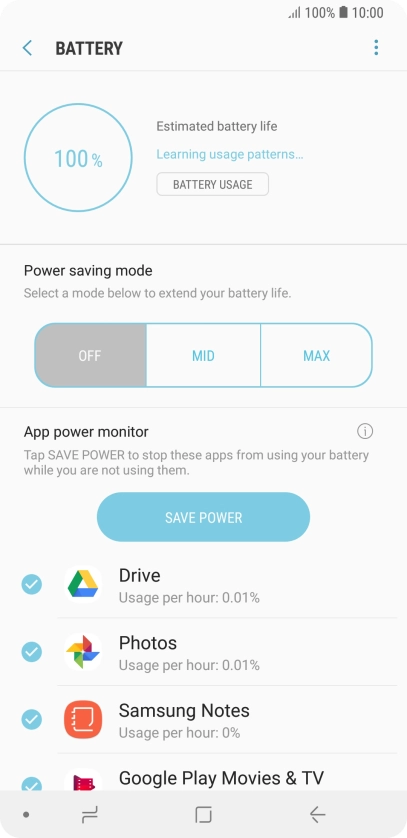Press the required setting.