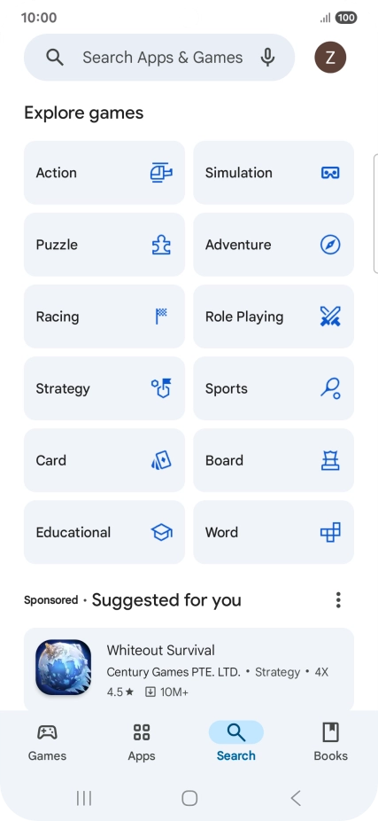 Press the search field.