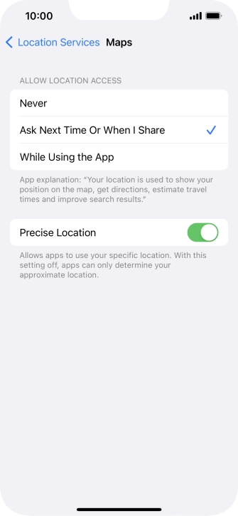 Press the required setting to turn the function on or off.