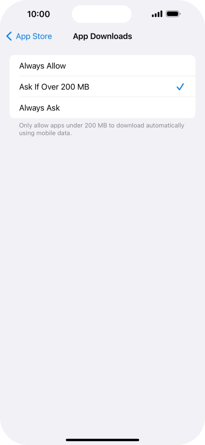 Press the required setting to turn the function on or off.