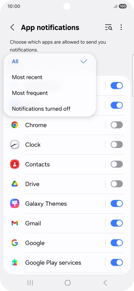 Press the required setting.