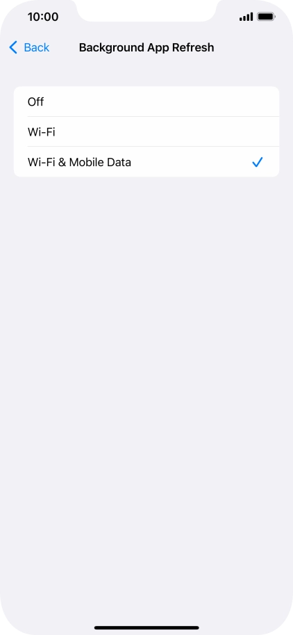 To turn off background refresh of apps, press Off.
