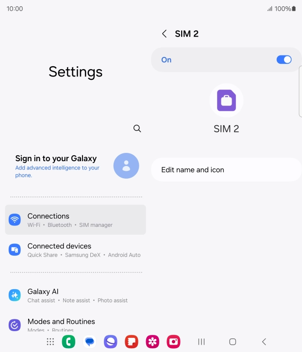 Press the indicator to turn use of the SIM on or off.