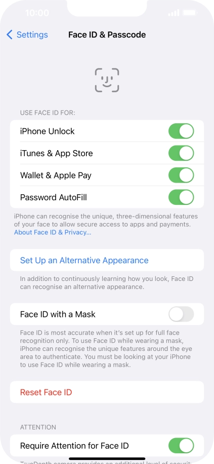 Press the indicators next to the required settings to turn them on or off.