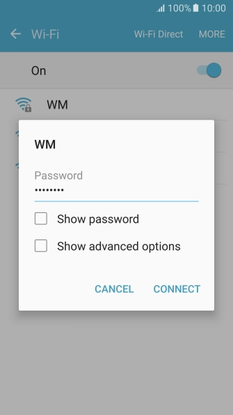 Key in the password for the Wi-Fi network and press CONNECT.