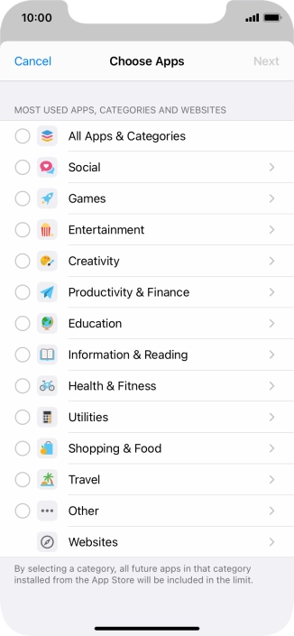 Press the required categories.