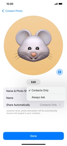 Press the required setting.