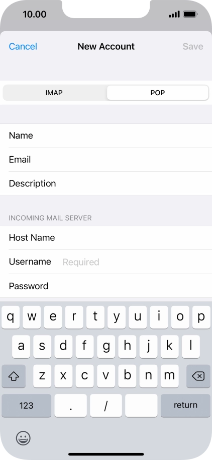 Press Username and key in the username for your email account.