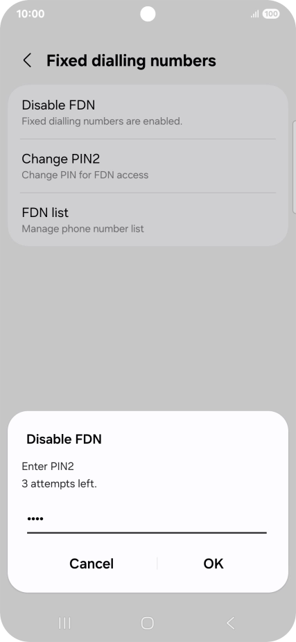 Key in your PIN2 and press OK.