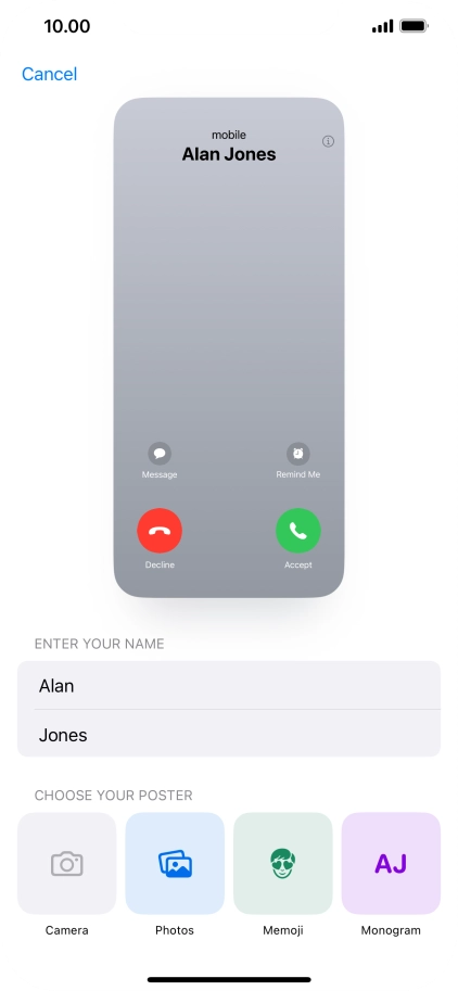 Press the required category and follow the instructions on the screen to select and save the required picture to your Contact Poster.
