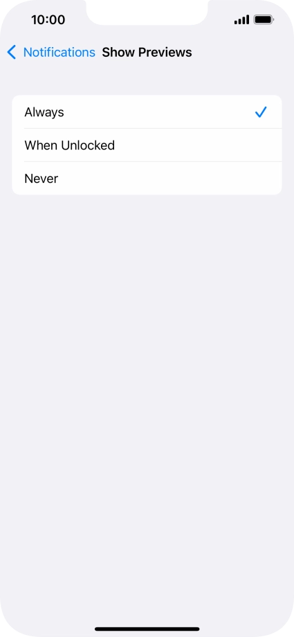 To select notification preview on the lock screen, press Always.