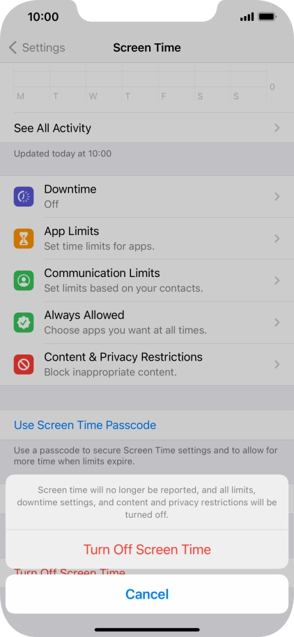 Press Turn Off Screen Time.