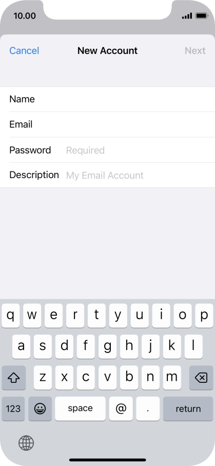 Press Password and key in the password for your email account.