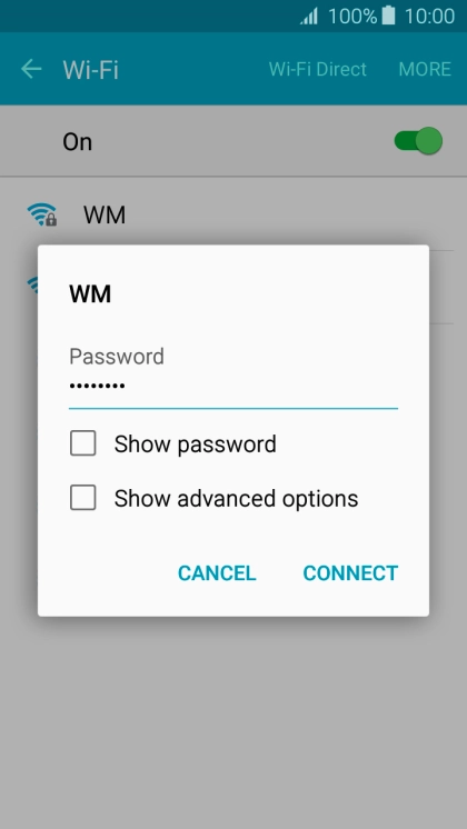 Key in the password for the Wi-Fi network and press CONNECT. Key in the password for the Wi-Fi network and press CONNECT.
