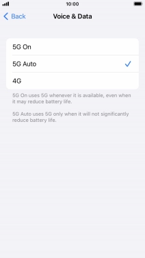 To turn on use of 5G primarily, press 5G On.