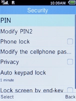 Select PIN and press the Left selection key.