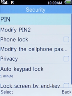 Select PIN and press the Left selection key.