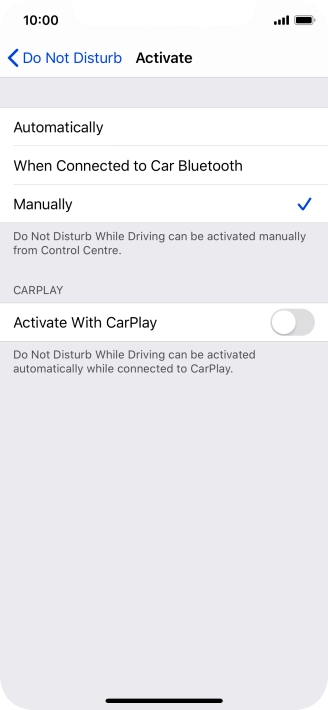 Press the required setting.