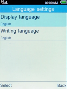 Select Display language and press the Left selection key.