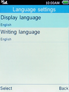 Select Display language and press the Left selection key.