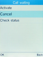 Select Cancel and press the Left selection key to turn off the function. Select Cancel and press the Left selection key to turn off the function.