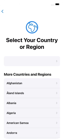 Press the required country or area. Press the required country or area.