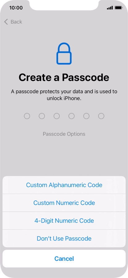Follow the instructions on the screen to turn on use of phone lock code or press Don't Use Passcode.