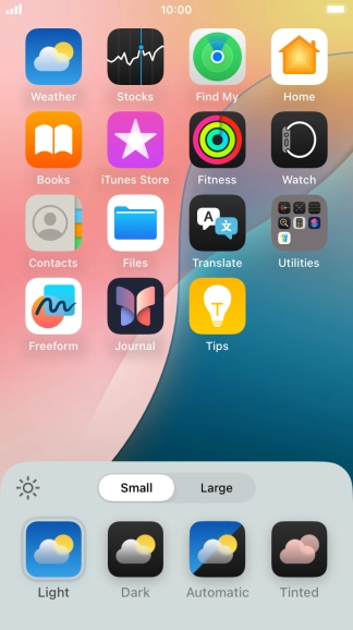 Press the required setting to select the size of app icons on the home screen. Press the required setting to select the size of app icons on the home screen.