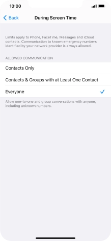 Press the required setting.