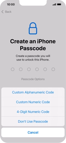 Follow the instructions on the screen to turn on use of phone lock code or press Don't Use Passcode.