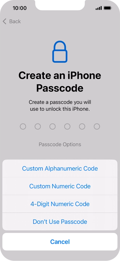 Follow the instructions on the screen to turn on use of phone lock code or press Don't Use Passcode.
