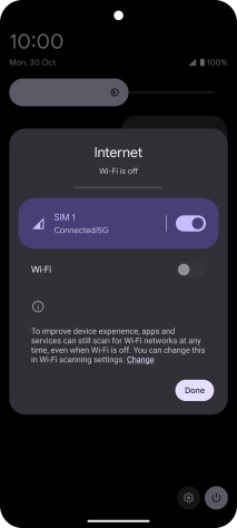 Press the mobile data icon to turn the function on or off.