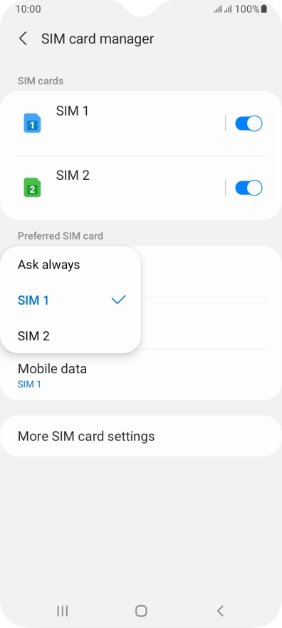 Press the required setting.