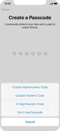 Follow the instructions on the screen to turn on use of phone lock code or press Don't Use Passcode.