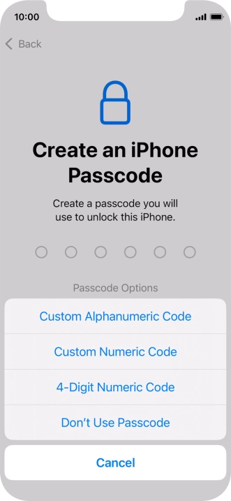 Follow the instructions on the screen to turn on use of phone lock code or press Don't Use Passcode.