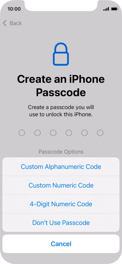 Follow the instructions on the screen to turn on use of phone lock code or press Don't Use Passcode.