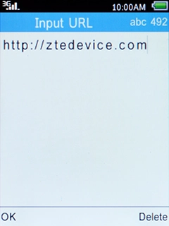 Key in the address of the required web page and press the Left selection key.