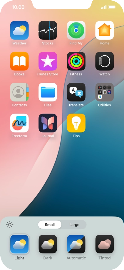 Press the required setting to select the size of app icons on the home screen. Press the required setting to select the size of app icons on the home screen.