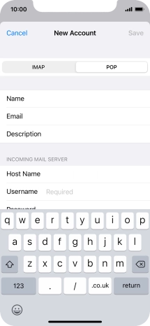 Press Username and key in the username for your email account.