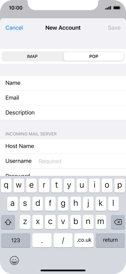 Press Username and key in the username for your email account.