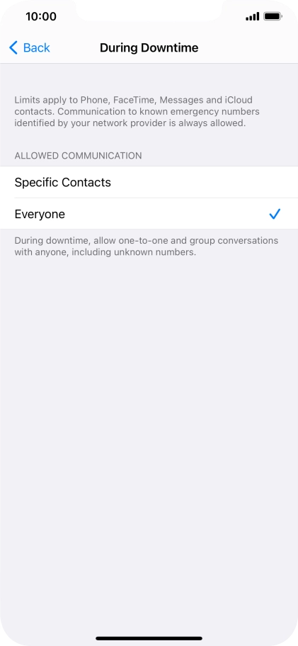 Press the required setting.