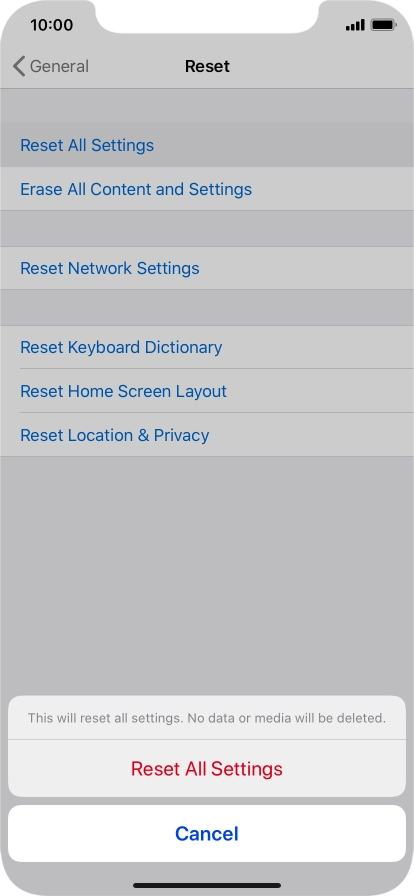 Press Reset All Settings.