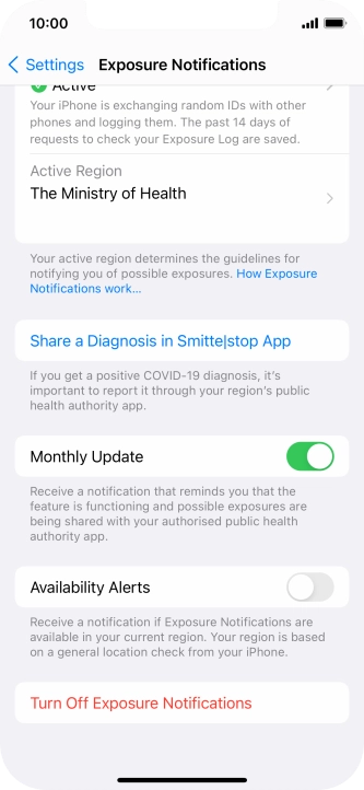 Press Turn Off Exposure Notifications.