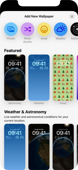 Press the required category and follow the instructions on the screen to select the required background image.