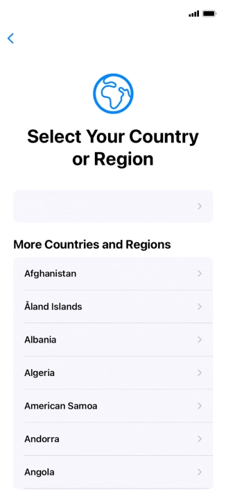 Press the required country or area.